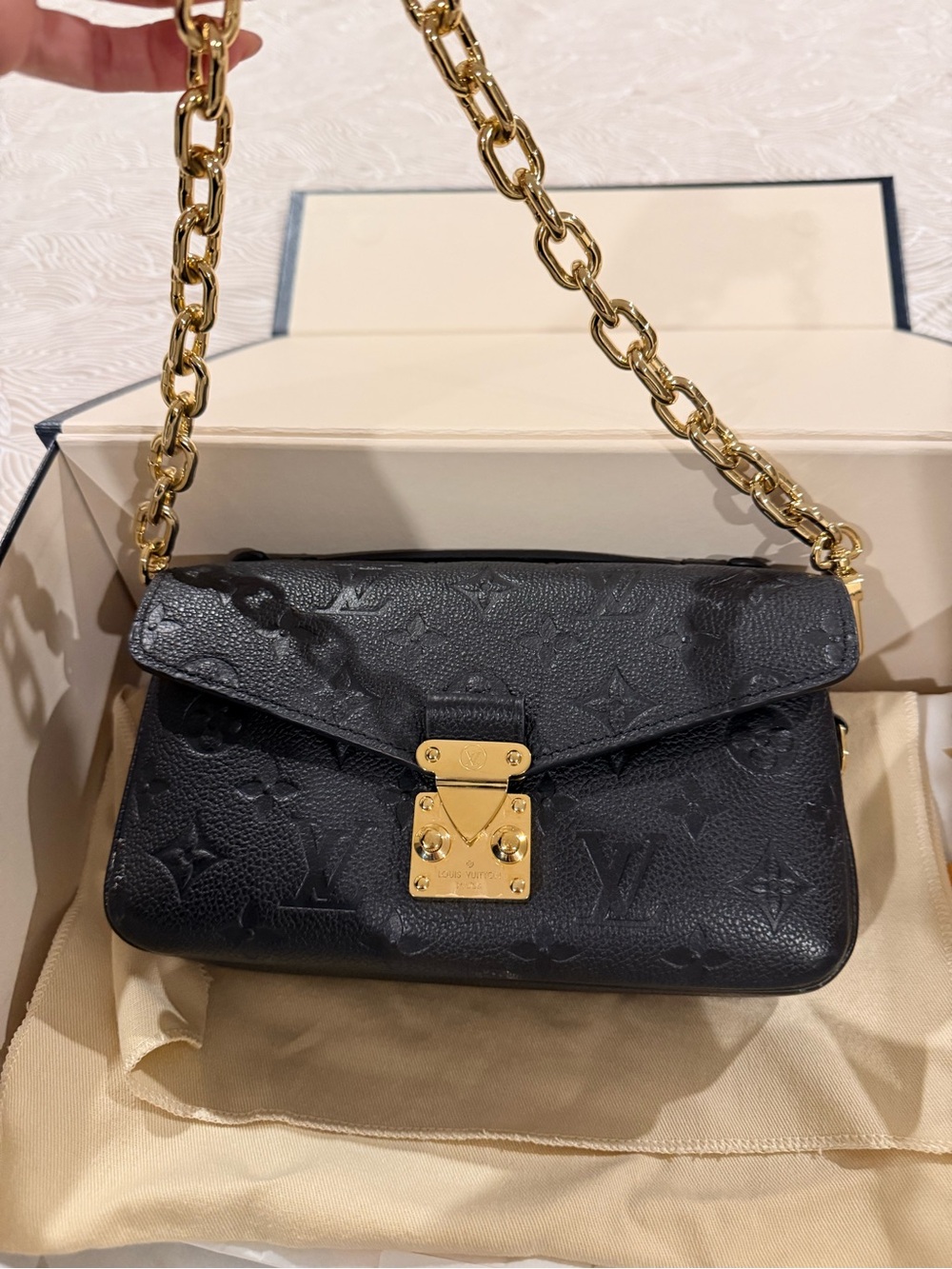 Louis Vuitton Black Monogram Empreinte Leather Shoulder Bag with Gold Hardware